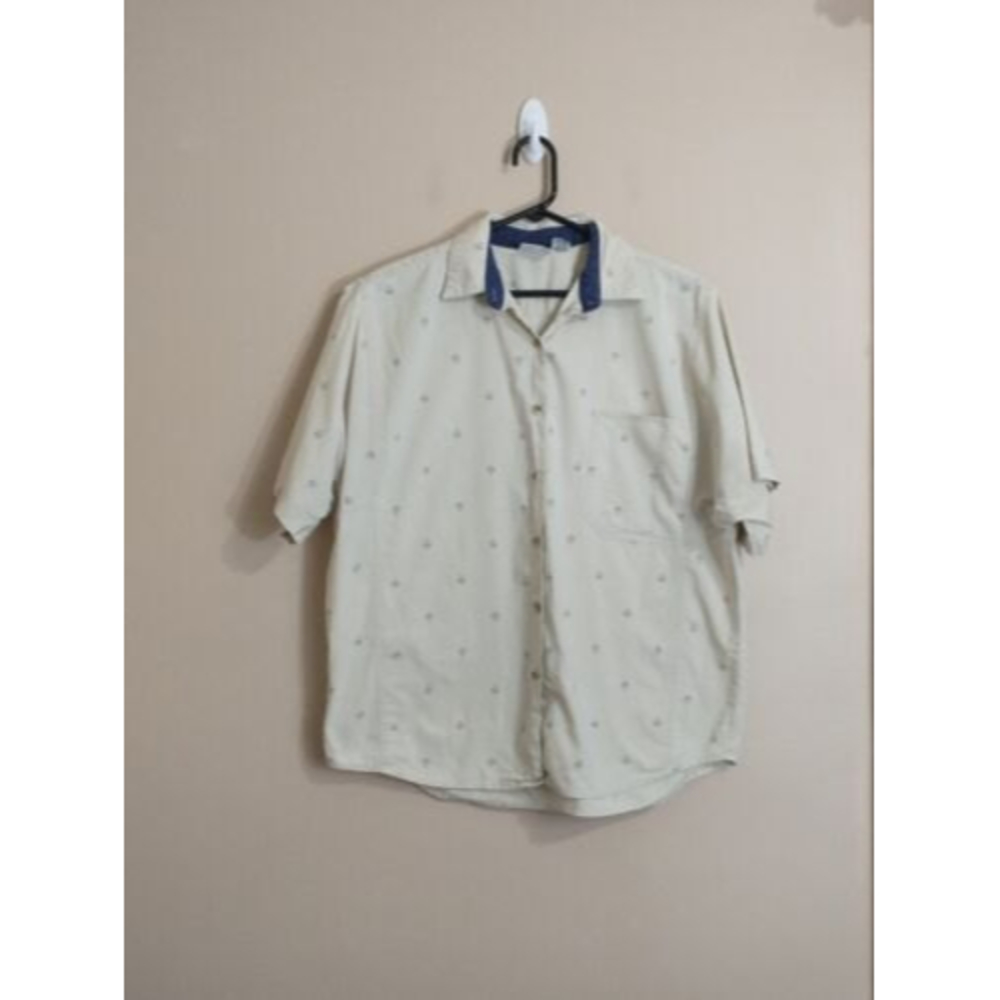 Vintage Sudden Impact Womens Patterned Button Down Shirt Size Large Beige Khaki